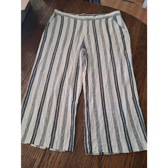 XL Old Navy Black Off White Elastic Rear Waist Linen Wide Flare Leg Capri Pants - Picture 1 of 8